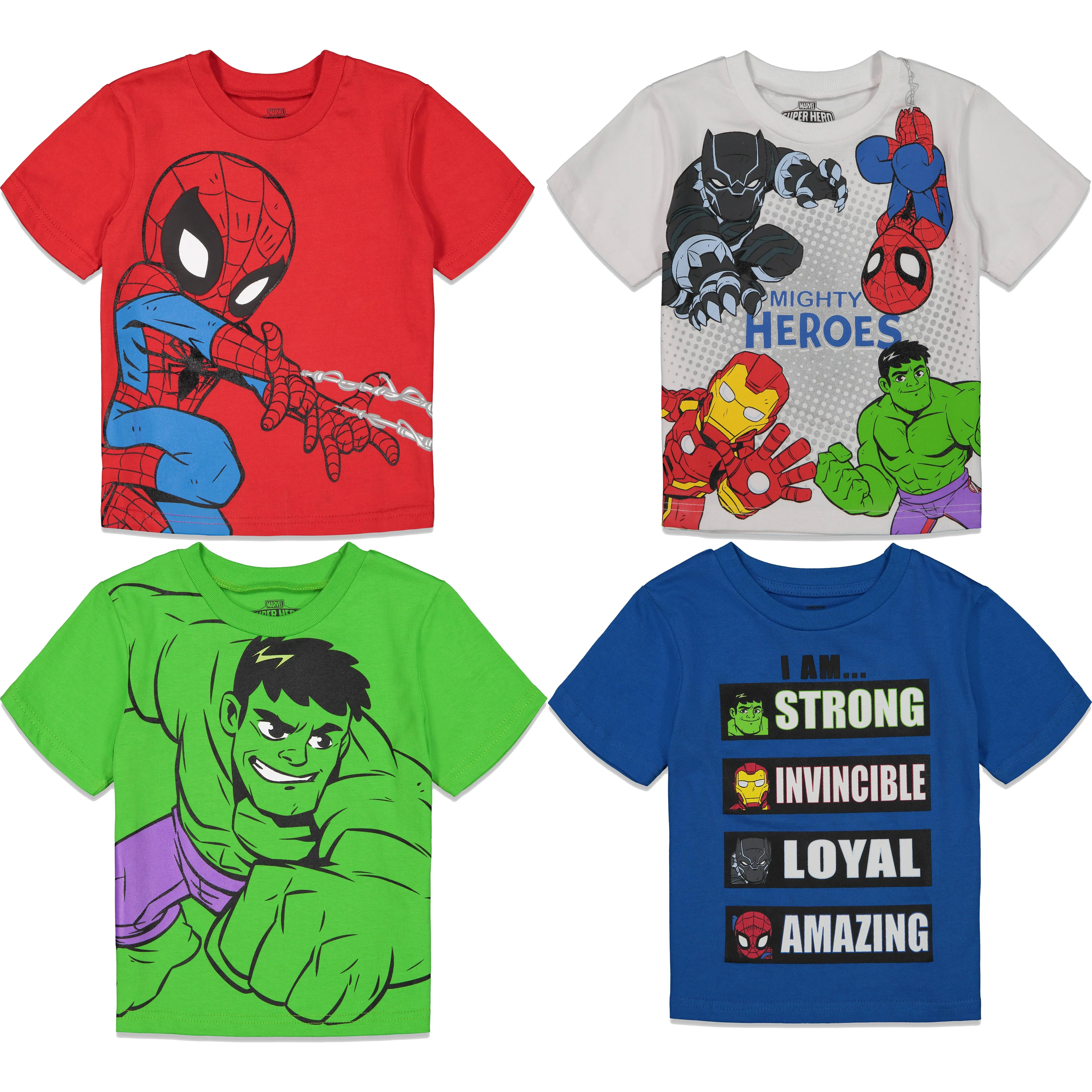 Marvel Avengers Boys' Pullover Short Sleeve Graphic Tee 4-Pack White Blue Toddler to Little Kid