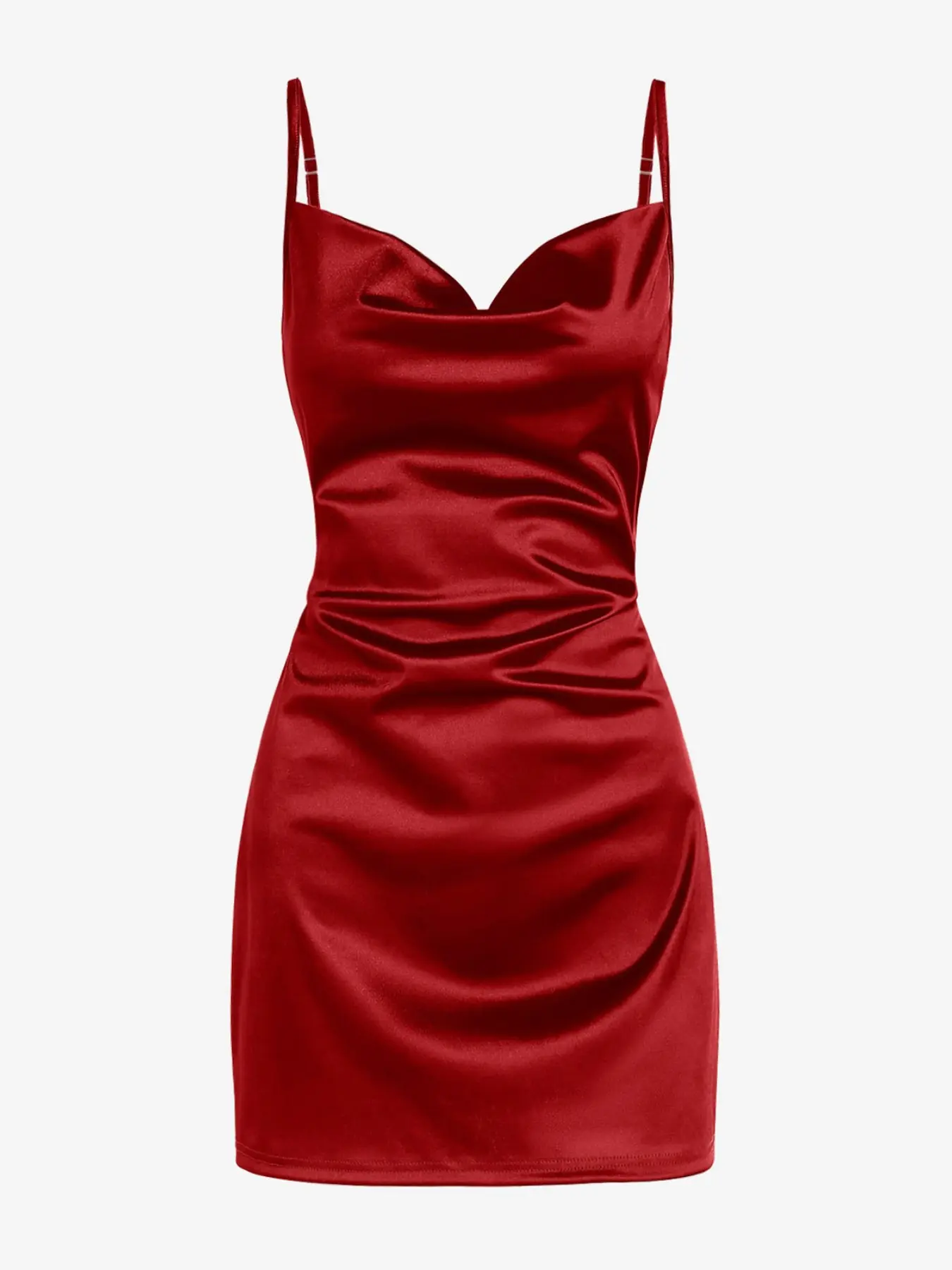 Women's Spring Summer V-Neck Spaghetti Strap Plain Solid Backless Split Elegant Ruched Sexy Dress, Long Sleeveless Fit Casual Chic Fashion, All Seasons Wear, Dresses for Party