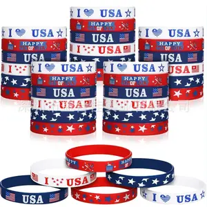 6 Pcs Independence Day Decorative Wrist Bracelets, Arm Decorations, USA 250th Anniversary, Designed with Red, White and Blue Star Elements, Perfect for Outdoor, Home and Party Decoration-MM