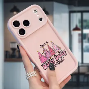 Pink Tree Holiday Magic Phone case for iPhone 17 Air 16 15 16e 14 13 12 11 Pro Max Plus X XS Full Body Protection Shockproof Soft Silicone Cover