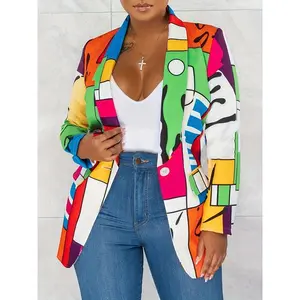Fashionable multi-color casual printed patchwork lapel cardigan jacket