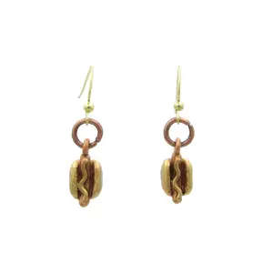 Hot Dog Dangle Earrings in Gold and Copper Mixed Metal • Quirky Jewelry for Food Lovers • Novelty Earrings