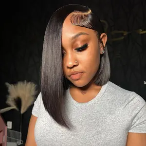 Wear and Go Glueless Bob Wig Human Hair Pre Plucked Pre Cut 180% Density 4x4 HD Transparent Lace Front Wigs Human Hair for Black Women Short Straight Bob Wigs No Glue Lace Closure Wigs 10 Inch