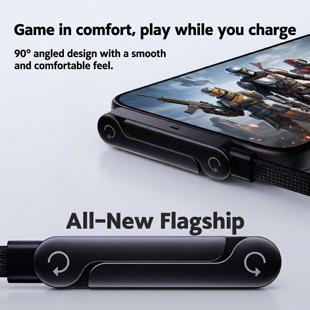 Invisible Stand Type-C Charger Cable, 240W Super Fast Charging 2-in-1 Charging Cord & Phone Holder for Gaming, Office, Car Travel – Black