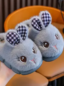 Girls' Cotton Slippers Winter New Cute Rabbit Warm Small Children Home Anti-Slip Kids Cotton Shoes Slipper