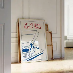 Music Wall Art Play It Twice Record Player Poster Retro Groovy Print Gift Music Lover  Home Vintage Exhibition French Poster Trendy Gift - UNFRAMED