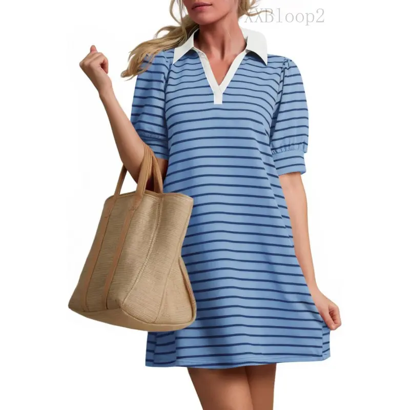 Womens Summer Striped T Shirt Mini Dresses Casual Lapel V Neck Short Sleeve Flowy A Line Beach Vacation Dress - TikTok Shop Womens Summer Striped T Shirt Mini Dresses Casual Lapel V Neck Short Sleeve Flowy A Line Beach Vacation Dress - TikTok Shop