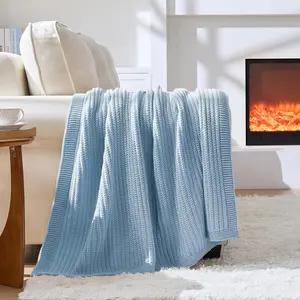 Chunky Knit Blue Throw Blanket for Couch Soft Cozy Thick  Knitted Throw Blankets for Sofa Bed Cute Decorative Throw Blanket for Living Room,50"x 60",Light Blue