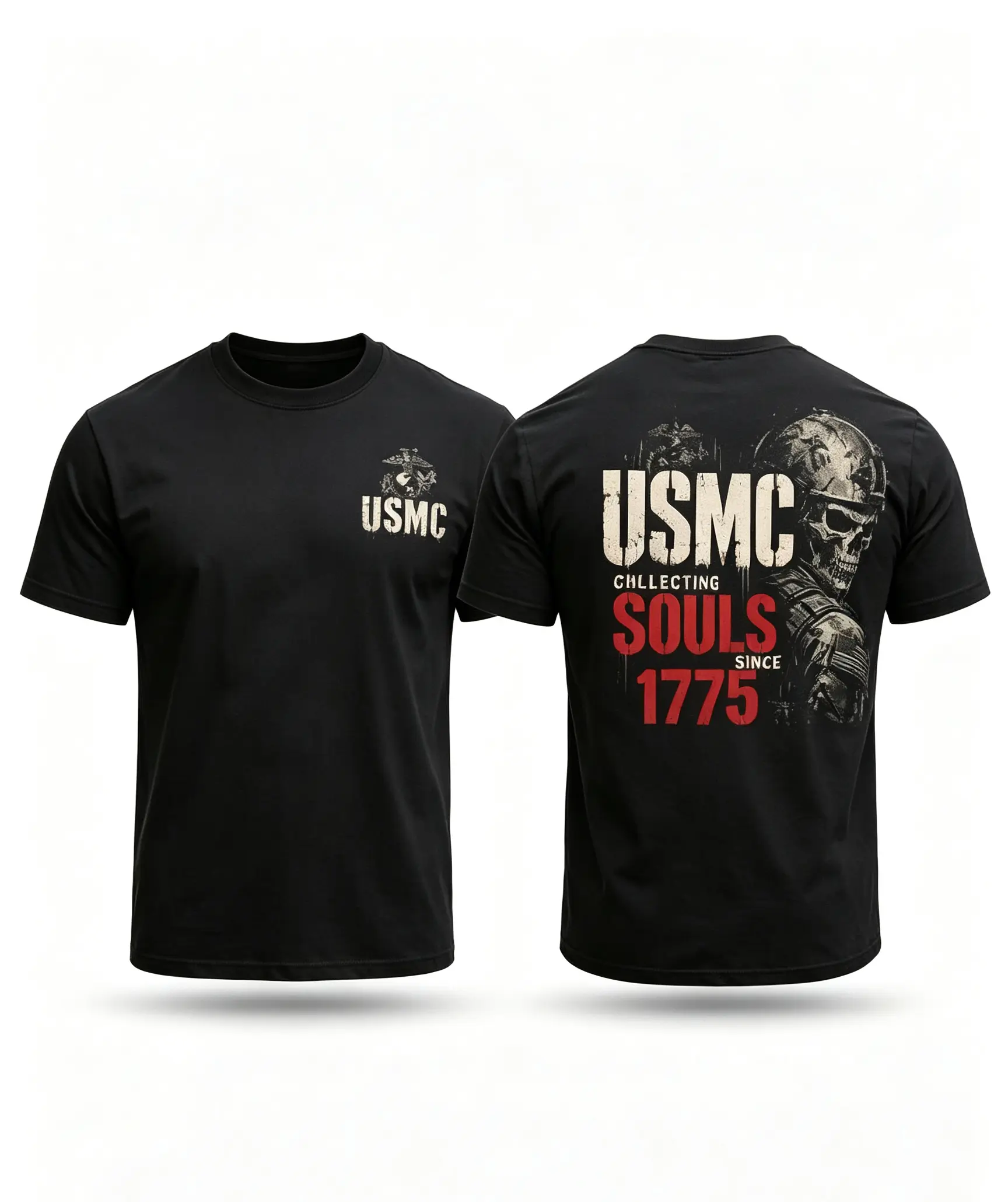 Men's USMC Skull Crew Neck Tee - 'Collecting Souls' Graphic, Soft Breathable Fit, TikTok Viral Sports Top Fabric Menswear