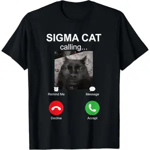 Sigma Cat Calling Funny Chad Gigacat Meme Phone Brainrot T-Shirt Funny Tee