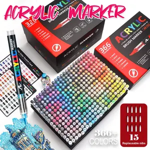 Aw-1956 Soft Tip Acrylic Markers Set, 320/366 Colors, Replaceable Flexible Nibs, Full Color Coverage, Multi-Material Drawing Tools