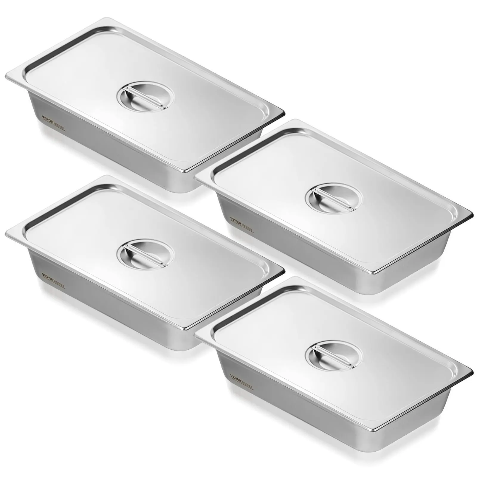 【Summerfinds】VEVOR 4 Pack Hotel Pans, Full Size Anti-Jam Steam Pan with Lid, 0.8mm Thick Stainless Steel Steam Table Pan, 4-Inch Deep Commercial Table Pan, Catering Storage Food Pan, for Industrial & Scientific Plates Sturdy