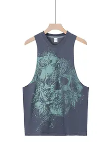 Men's Skull Rose Print Vest, Sleeveless Round Neck Street Style T-Shirt, Cotton Casual Muscle Top for Fitness Training & Urban Fashion