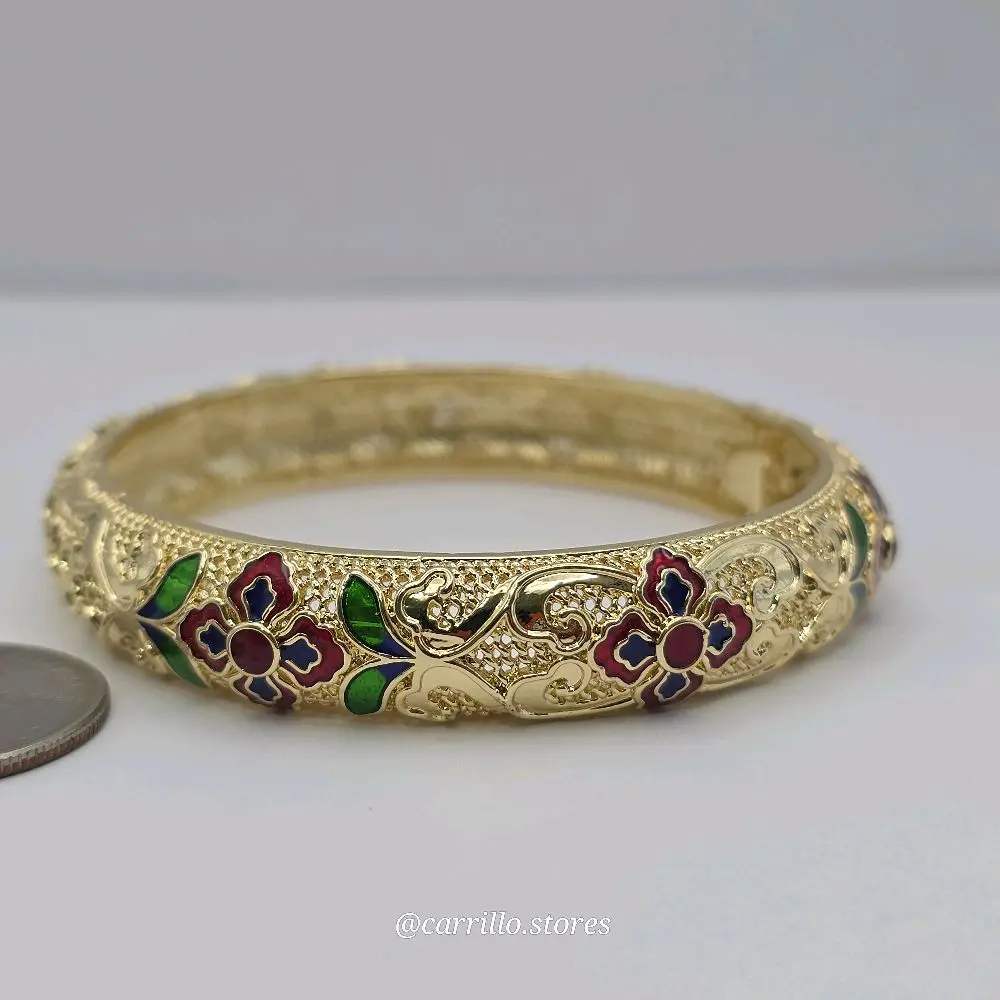 Bangle with flowers fancy design standard sizes gold-plated gold-plated 14k color