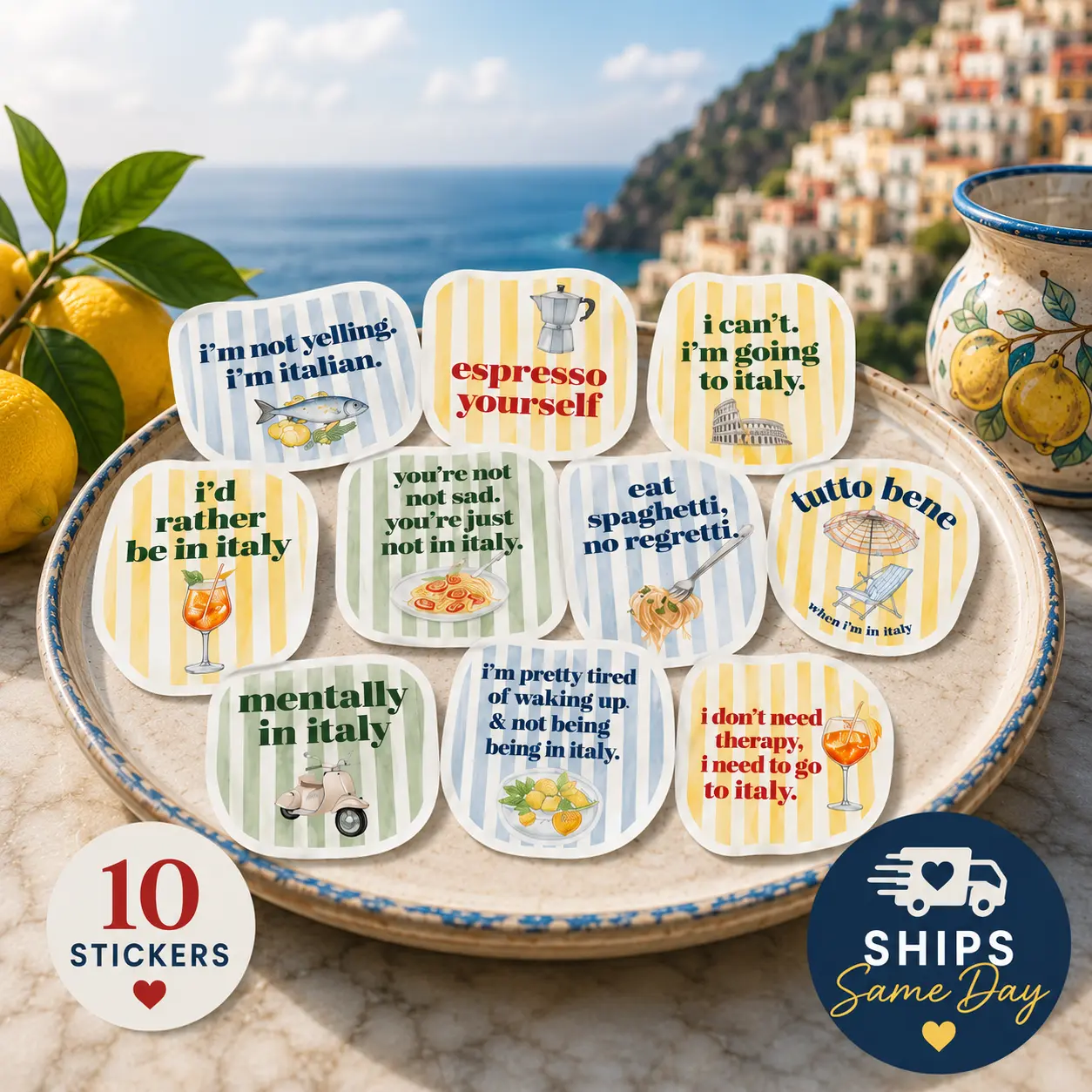 Italy Lover Gift Funny Italy Sticker Pack Travel Lover Gift Italian Vacation Vinyl Sticker Set Amalfi Coast Decals