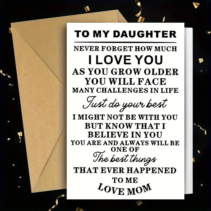 To My Daughter Letter Card with Envelope, 1 Count Letter Card with Envelope, Encouragement Card for Birthday, Anniversary, Graduation, Inspirational Greeting Card