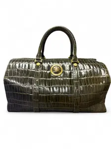 Pre-owned VERSACE Leather Travel Bags Gianni Vintage 80s Embossed Green Duffle Travel Overnight Gym Bag