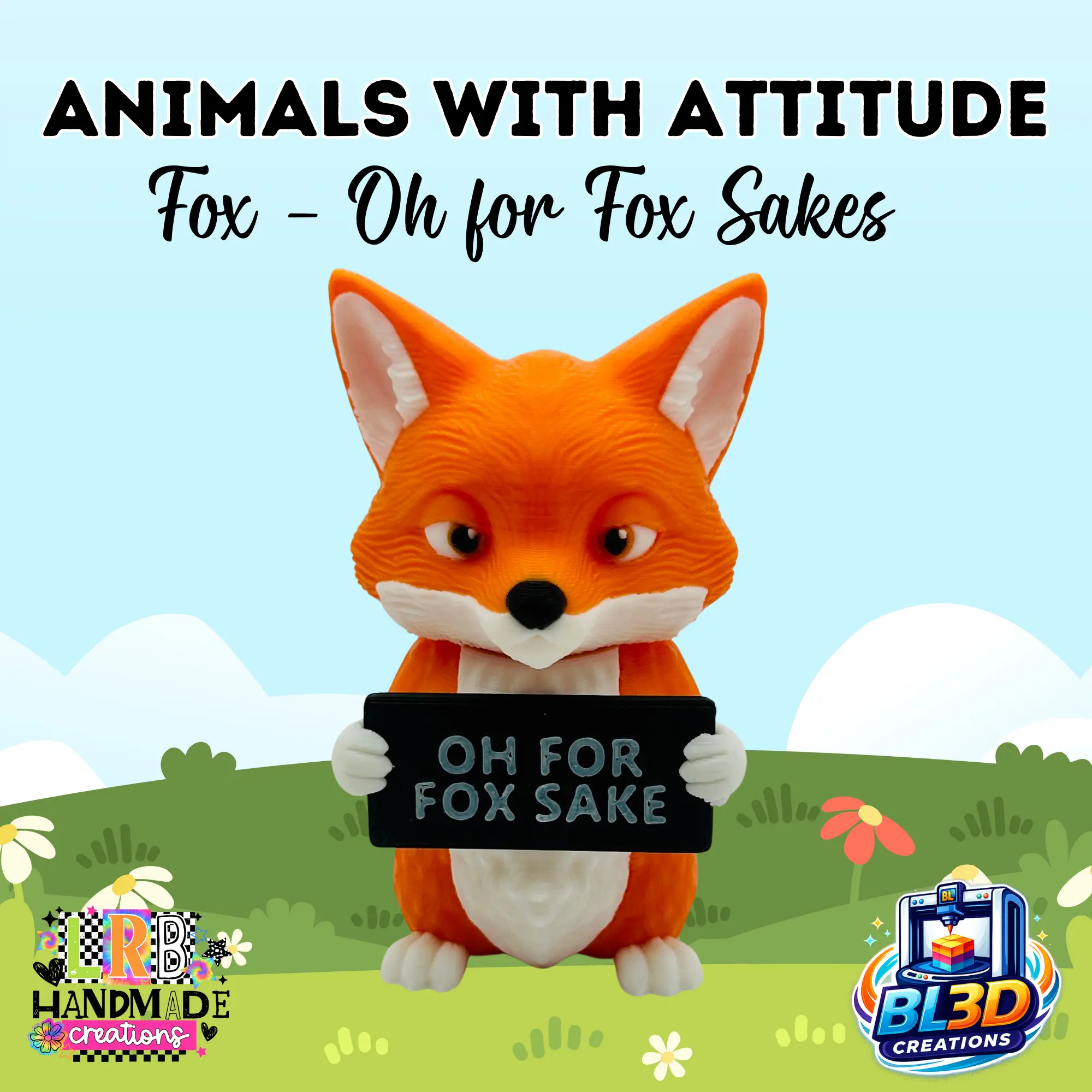 Fox "Oh for Fox Sake" Animals with Attitude Figurine, Cute 3D Desk Decor, Kawaii Animal Statue, Funny Gift Idea, Office Shelf Decor, Unique Handmade Style Collectible, Mood Humor Figurines