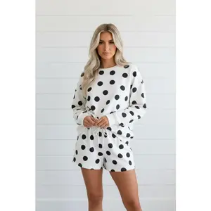 Polka Dot Pullover and Drawstring Shorts Set