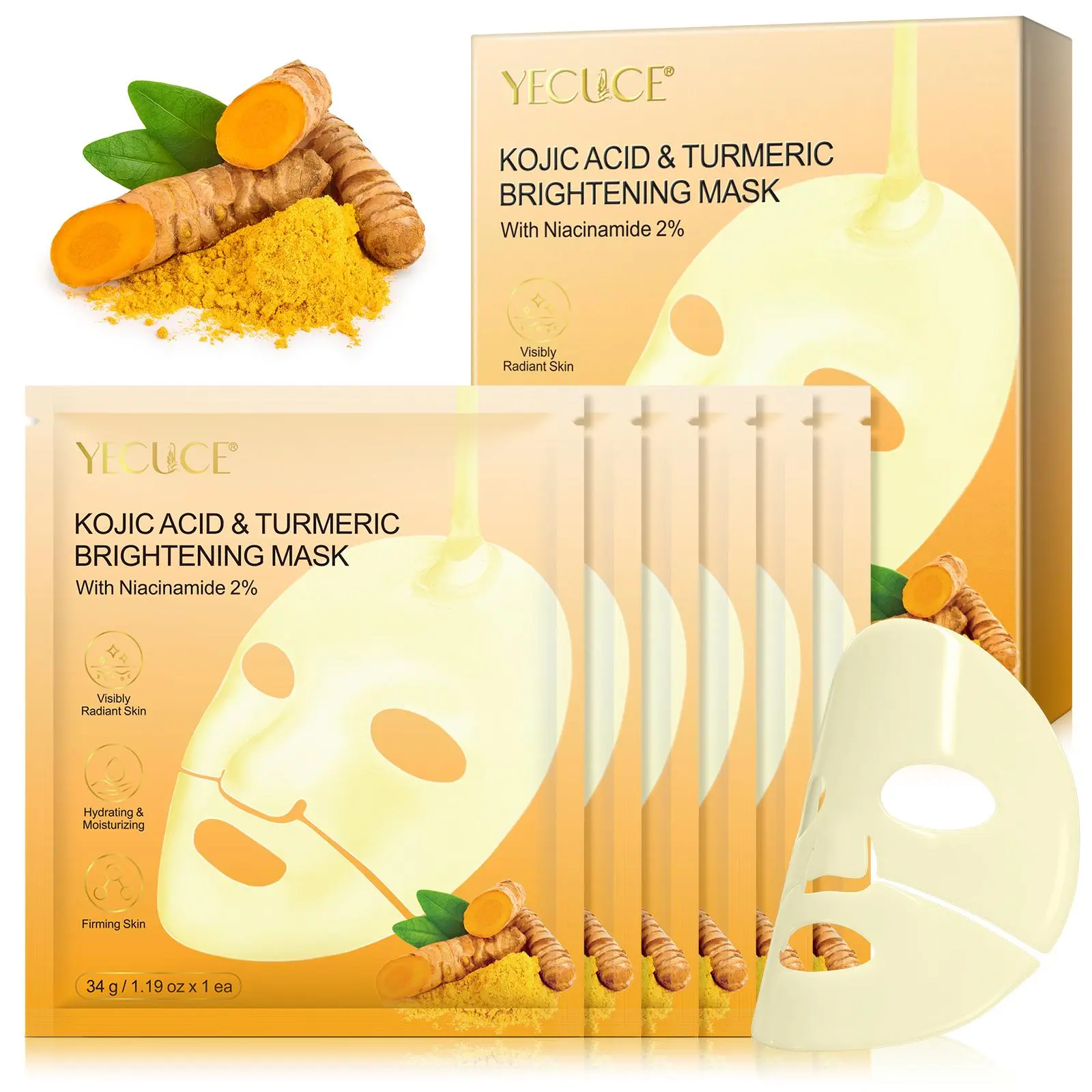 Turmeric Collagen Mask, /box Brightening & Hydrating Facial Mask, Professional Skin Care Mask, Home Skin Care Mask for Men and Women, Cosmetics