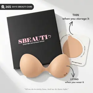 SBEAUTI Silicone Top 1 Push Up Cleavage Bra, Waterproof & Sweat-proof Invisible Bra, Reusable Silicone Adhesive Bra for Women, Includes Storage Board & Replaceable Pads