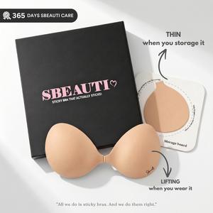 SBEAUTI Strapless Bra Push up Sticky bra Seamless Backless Sweat proof Invisible Bra Reusable Adhesive Bra for Women, Includes Storage Board  Replaceable Pads For Party Wedding Deep V Low cut Backless Off shoulders