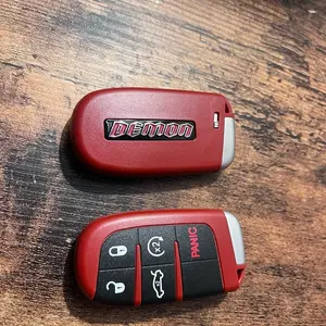Red SRT Demon Hellcat Key Fob Shell for Dodge Charger Challenger Durango Chrysler 300 Redeye Demon Trackhawk with Metal Demon Logo Interior Car Accessories