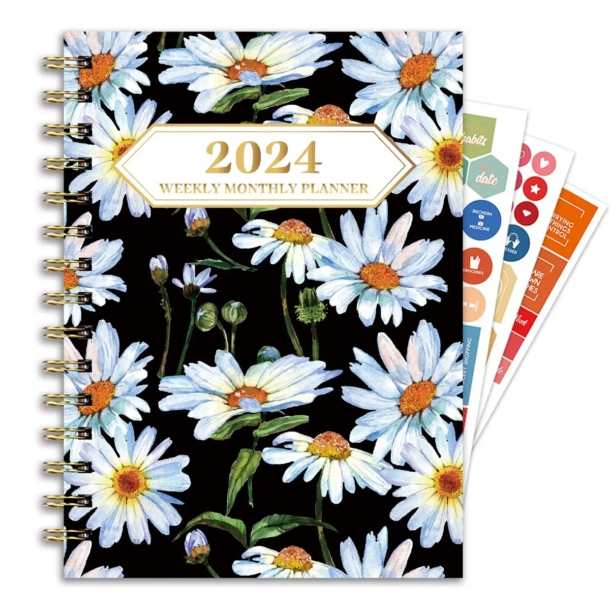 2024 Planner, 12-Month Weekly Monthly Planner from JAN.2024 to DEC.2024, 8.4" X 6", Spiral Planner Notebook with Stickers, Elastic Closure, Inner Pocket, Sticky Index Tabs, Floral