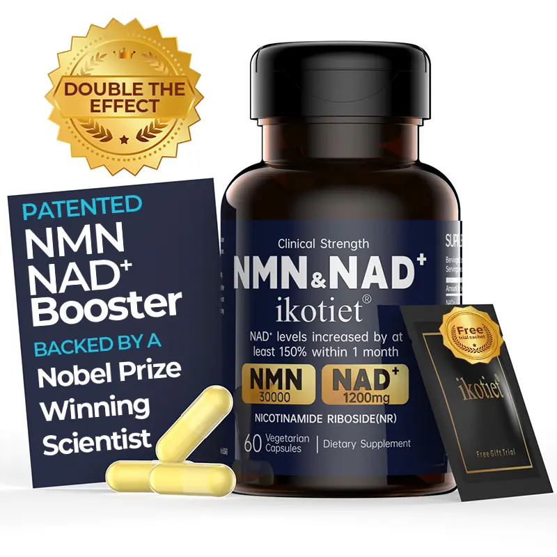 IKOTIET NAD+ Complex Dietary Supplement - Cellular Vitality Support, Energy Boost, Skin Improvement, Brain Health Enhancement, Metabolism Aid - 60 Capsules + 1 Free Trial Pack (Contains NAD, NMN)