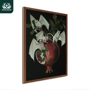 Fruit Bat Pattern Wooden Painting, 1 Count Halloween Wood Poster Wall Art Decoration, Wall Art Decoration for Home Farmhouse Living Room Office Studio Cafe Coffee Shop Bar Club, Ornaments