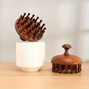 Wooden Round Disc Massage Hair Comb Set for Normal Hair Anti-Static Scalp Stimulator for Hair Growth and Blood Circulation Detangling Hairbrush