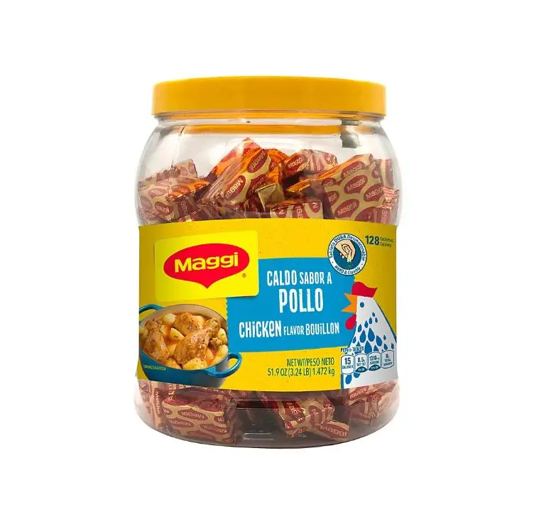 Maggi Chicken Bouillon - Chicken & Onion-Flavored Food Bouillon with Cornstarch, Spice, Parsley, 3 lb 128-Count Jar Container, Suitable for All Ages