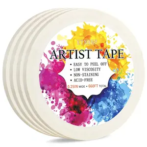 4 Packs White Low Tack Acid Free Artist Watercolor Masking Tape for Drafting Art Painting Canvas Framing, 0.25inch Wide, Total 660FT Long