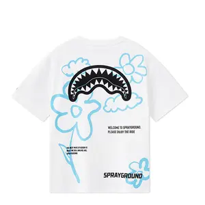 SprayGround Shark Mouth 25 Summer Floral Short Sleeve T-Shirt Men's T-Shirt, SprayGround Shark Print Tee – Loose Crew Neck Men’s Street Style Shirt