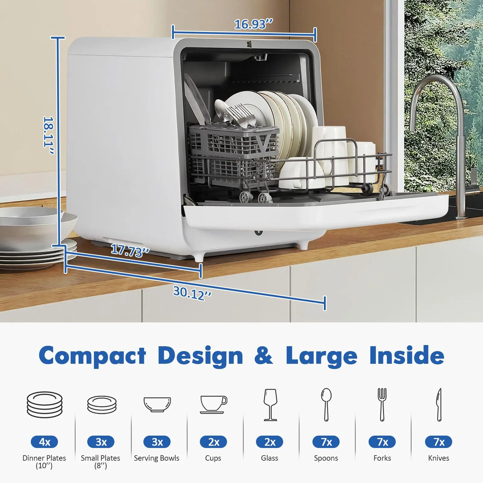 【GARVEE】Portable Dishwasher Dishwasher Countertop with Faucet & Manual Water Tank(5L) Modes Water Inlet, Compact with More Space Inside,6 Programs Ideal for RV & Apartments, No Hookup Needed