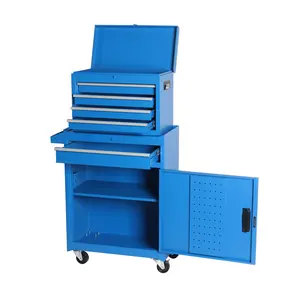 Hardware Tool Chest, 5-Drawer Rolling Tool Storage Cabinet with Detachable Top Tool Box, Liner, Universal Lockable Wheels, Adjustable Shelf, Locking Mechanism, Metal Tool Cart for Garage Workshop