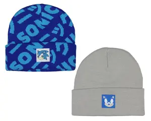 Sonic The Hedgehog 2-Pack Knit Cuffed Cold Weather Adult Novelty Beanies Hat for Men Women OSFM