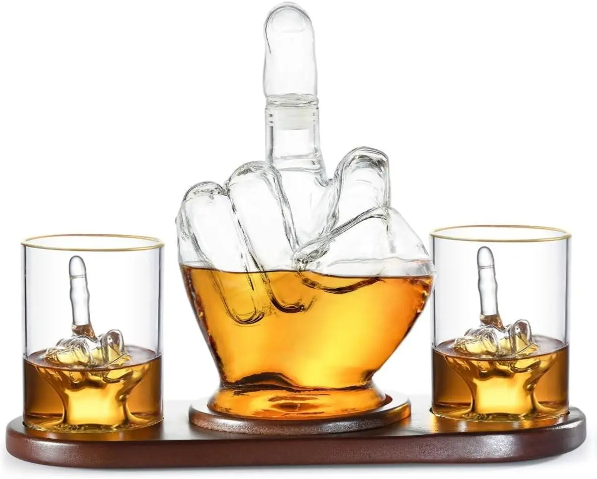 Middle Finger Whiskey Decanter Set - Wine Container & Middle Finger Glasses for Scotch, Tequila, Brandy, Rum, Bourbon & Alcoholic Drinks - Gift Accessories for Men, Dads, Boyfriends
