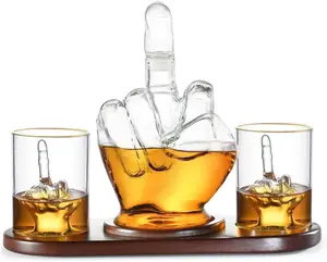 Middle Finger Whiskey Decanter Set - Wine Container & Middle Finger Glasses for Scotch, Tequila, Brandy, Rum, Bourbon & Alcoholic Drinks - Gift Accessories for Men, Dads, Boyfriends