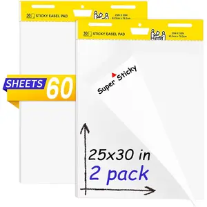 Sticky Easel Pad, Flip Chart Paper for Teachers 25 x 30 Inches, Super Sticky Bleed Resistant, Large White  Self Stick Easel Paper, 30 Sheets/Pad, 2 Pads