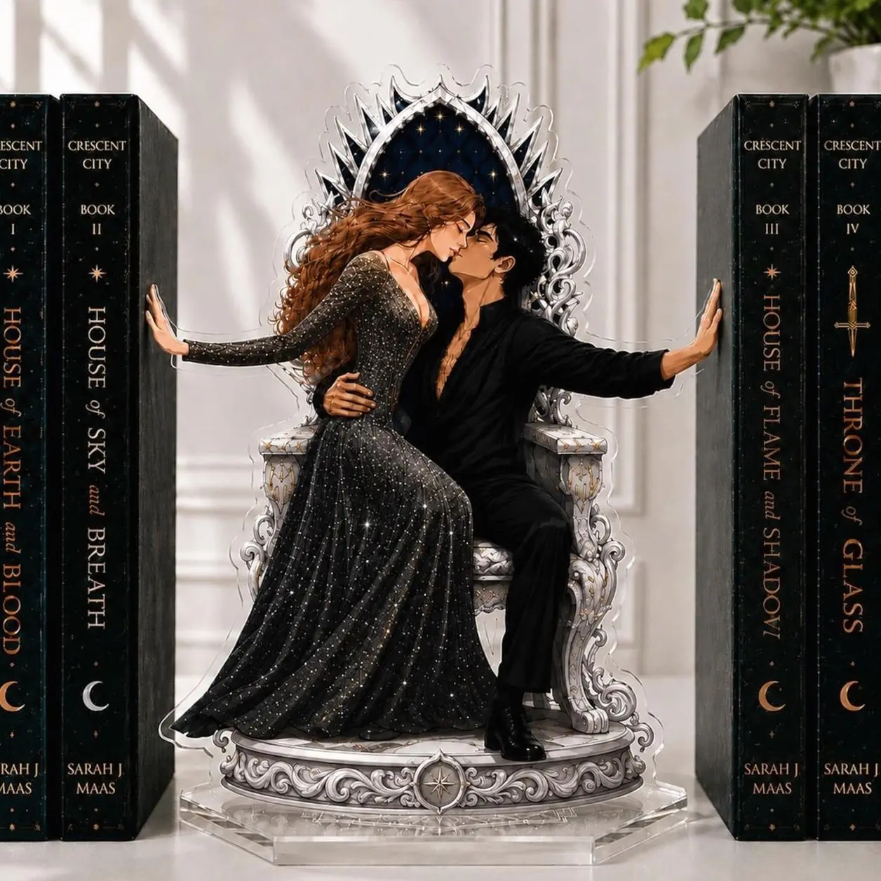 Feyre and Rhysand Bookend Standee, ACOTAR Inspired Acrylic Bookend, Night Court Bookshelf Decor, Velaris Book Lover Gift, Fantasy Gift