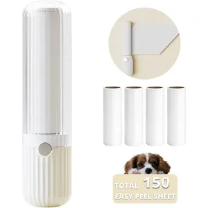 Compact Lint Roller with 150 Sheets - Portable  Remover for Clothes, Furniture, and Travel Essentials Household Use, 1 Handle+5 Roller Refills (White)