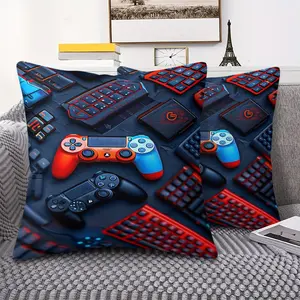 Vibrant Gaming Accessories Throw Pillow, Featuring Unique Controller and Keypad Digital Prints, Soft and Plush Material for Ultimate Comfort, Perfect for Gaming Rooms, Living Spaces, or Cushy Gaming Chairs. Ideal Gift for Gamers!