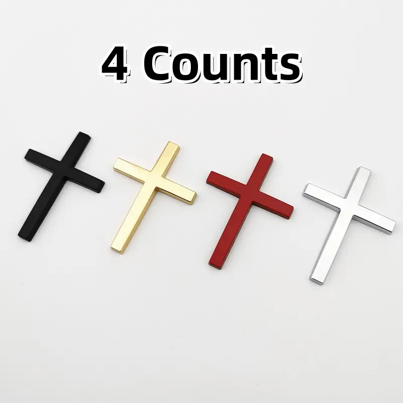 4PCS Christian Cross Car Sticker Set - Premium Waterproof Religious Decals Durable Universal Auto Exterior Decoration for Cars SUVs & Motorcycles Stylish Faith Inspired Vehicle Accessories in Silver Black Red Gold