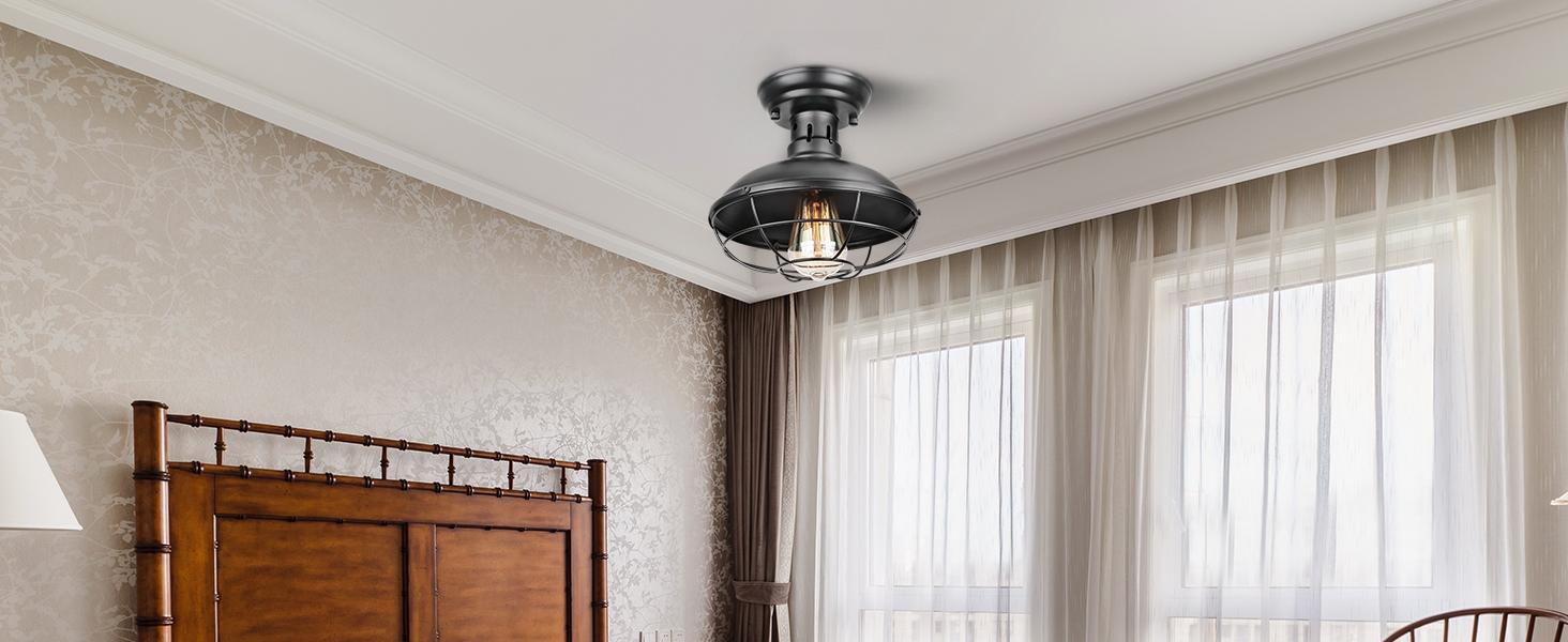 FRIDEKO HOME Farmhouse Flush Mount Ceiling Light Industrial Close to Ceiling Lighting Fixtures, Rustic Vintage Metal Black Ceiling Lamp for Kitchen Island Bedroom Hallway Farmhouse