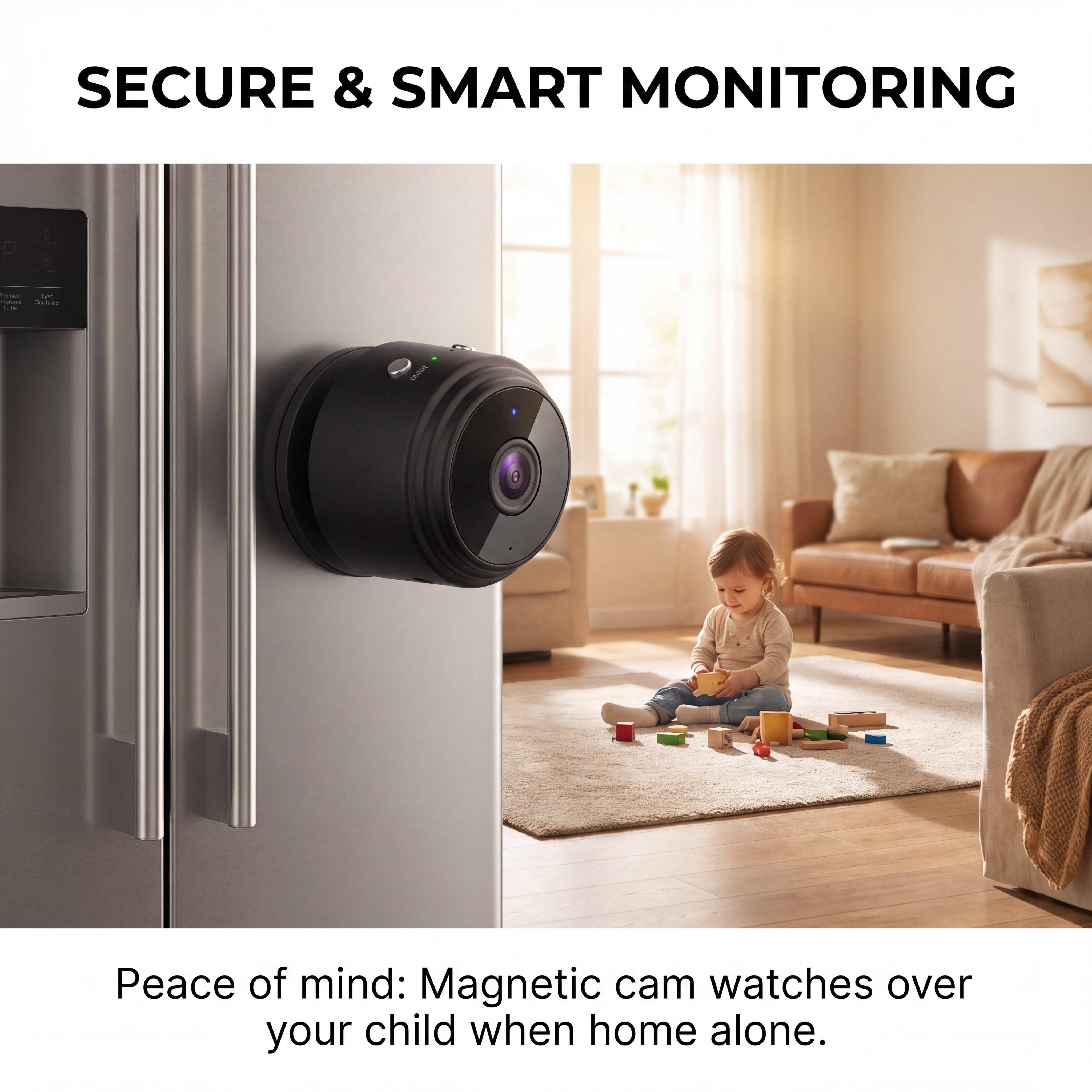 1080P Magnetic Mini Camera | Camera Uses 2.4G WiFi for Live Viewing, Night Vision, SD Card Recording, Portable for Travel, Kids & Daily Use + Free Stand