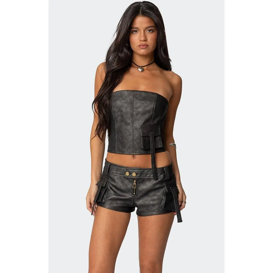 Edikted Women's Ryan Faux Leather Cargo Corset