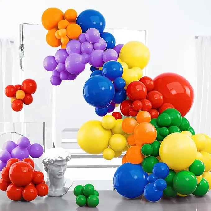 PartyWoo Rainbow Balloon Arch Garland Kit (100 Pcs Round Rubber Balloons, 36/18/12/10/5 in Sizes, Pump Included) – Primary Color Latex Festive Supplies for Graduation, Birthday Decorations, Balloon Party Supplies, Wedding