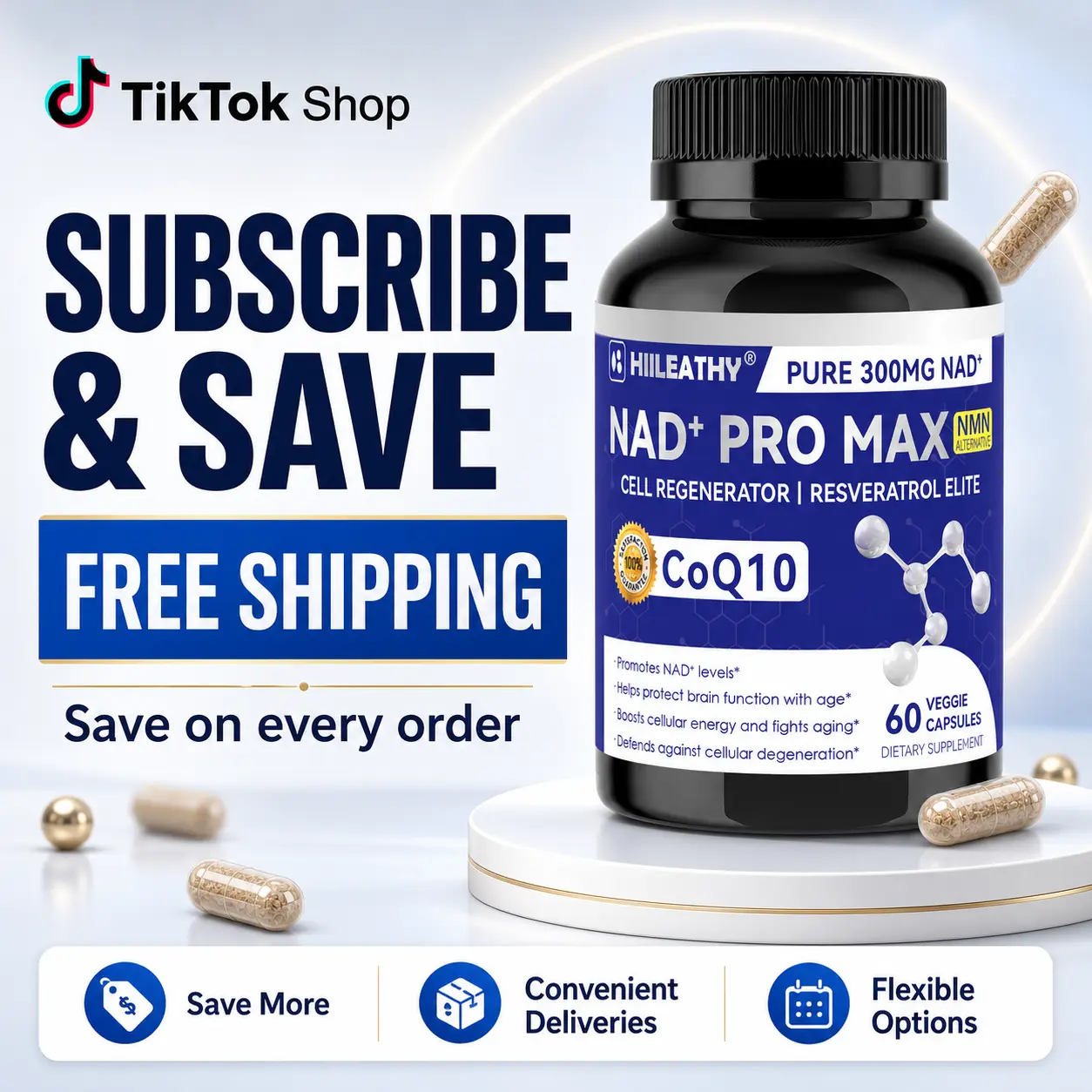 HIILEATHY NAD+ PRO MAX – Elevate Body & Mind Wellness with NAD+, CoQ10 & Resveratrol | Daily Nutrient Care & Natural Vitality Anti Aging Supplements Brain Booster