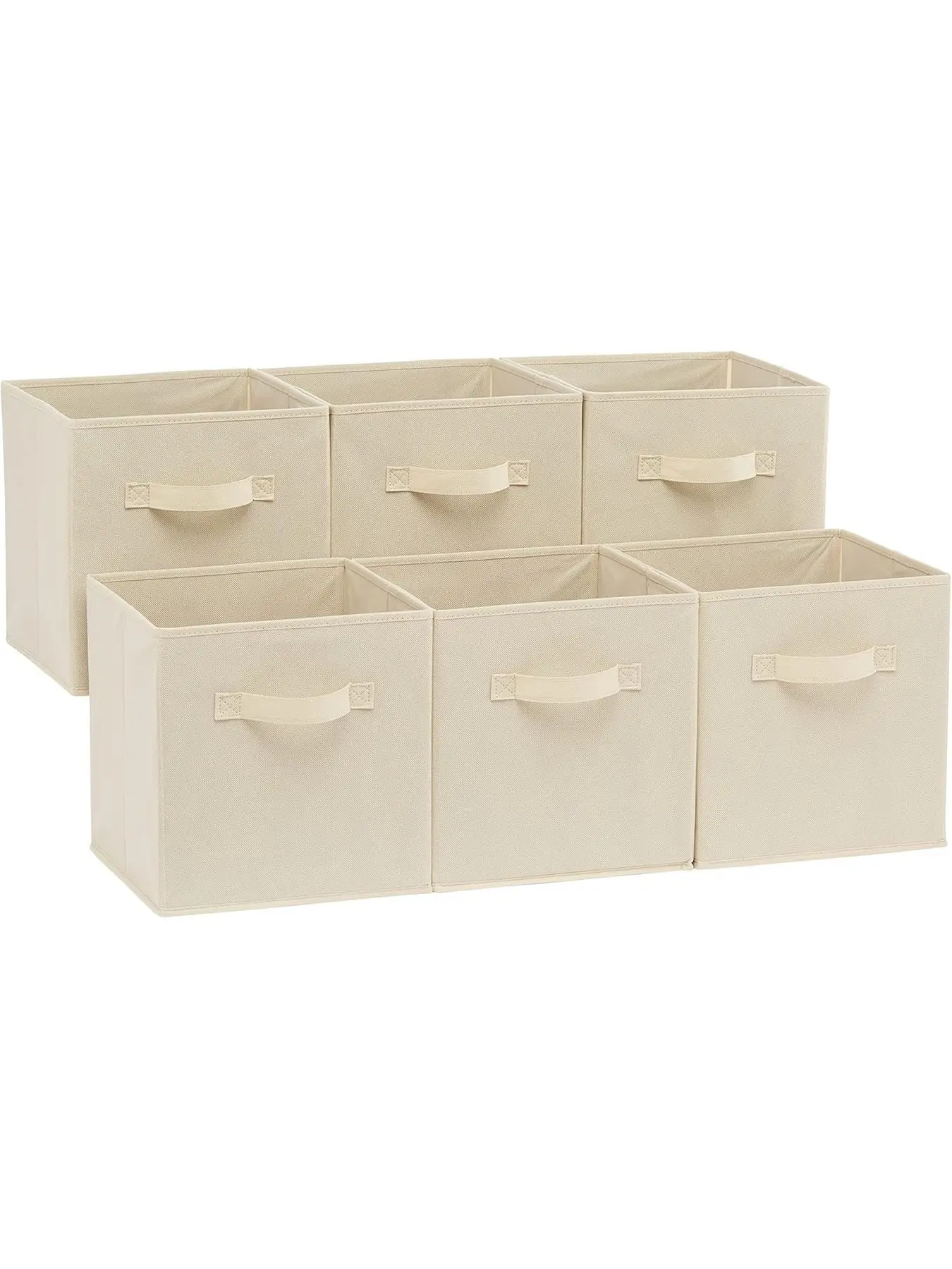 Basics Collapsible Fabric Storage Cubes Organizer with Handles, Sturdy, Beige, 10.5-x-10.5-x-11-inch, Pack of 6, Collapsible Storage Bins, Foldable Storage Bins, Foldable Storage Boxes, Foldable Storage Containers, Folding Storage Bin